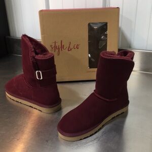 New WB Style & Co. Women’s Burgundy Cozy Mid-Calf Boots